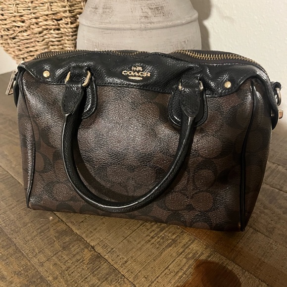 Coach Handbags - Coach Brown and Black Signature Satchel Crossbody NO STRAP